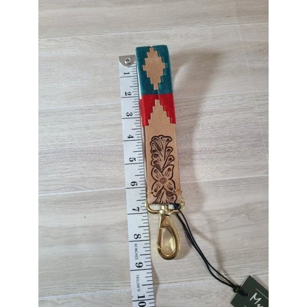 Myra Bag Tooled Leather Key Fob Wristlet Western Aztec Strap Keychain NWT